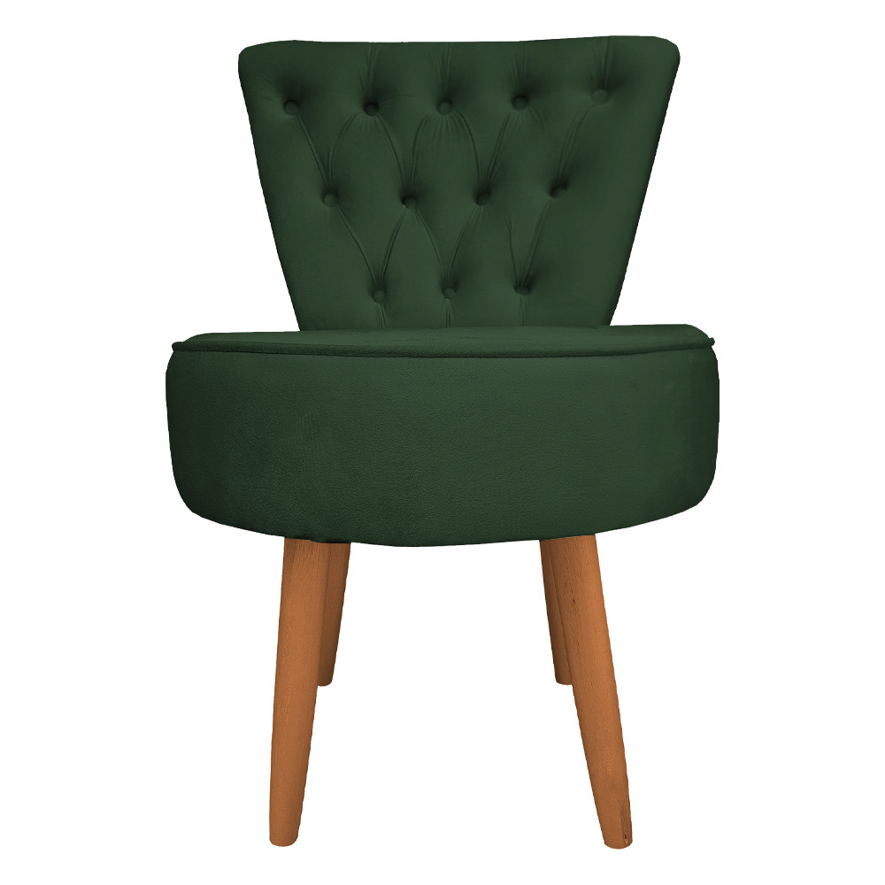 Poltrona Cadeira Decorativa Capitonê Elegância Veludo Verde Pés Palito Castanho - Pallazio