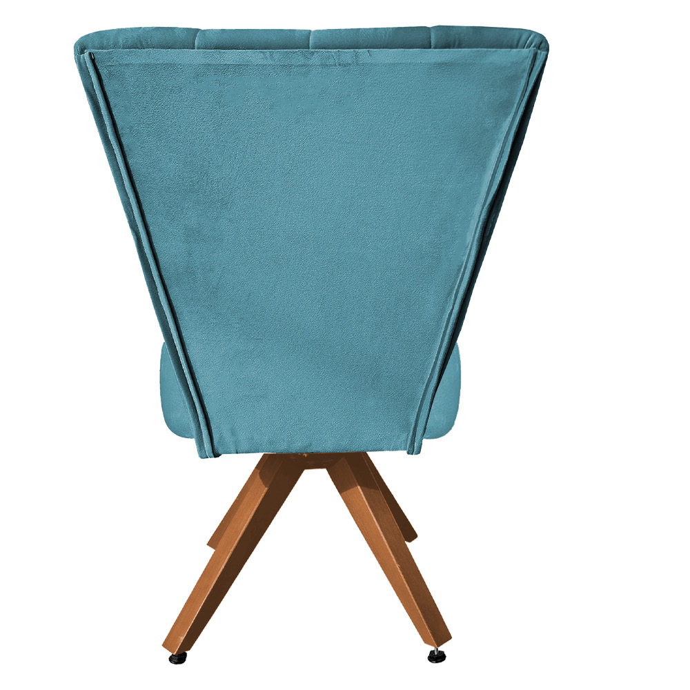 Poltrona Cadeira Decorativa Costurada Elegância Veludo Azul Turquesa Base Giratória Castanho - Pallazio