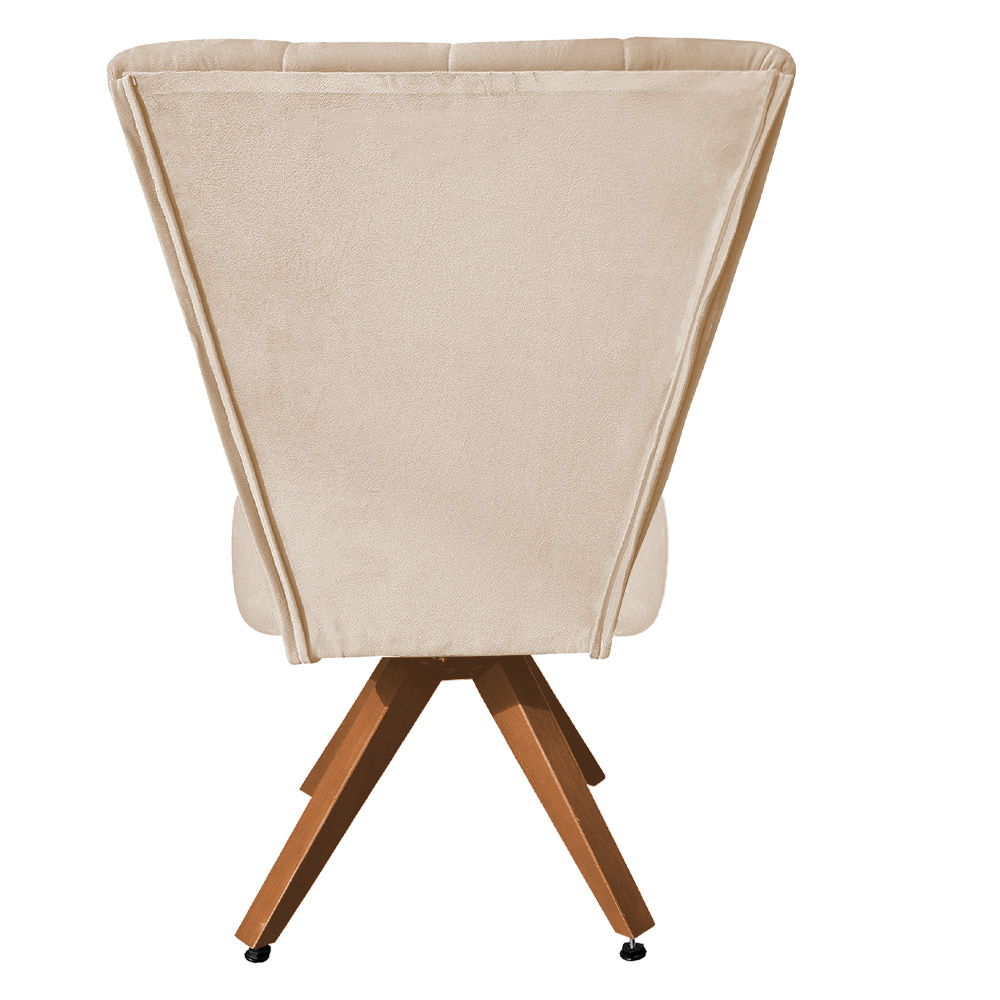 Poltrona Cadeira Decorativa Costurada Elegância Veludo Bege Base Giratória Castanho - Pallazio