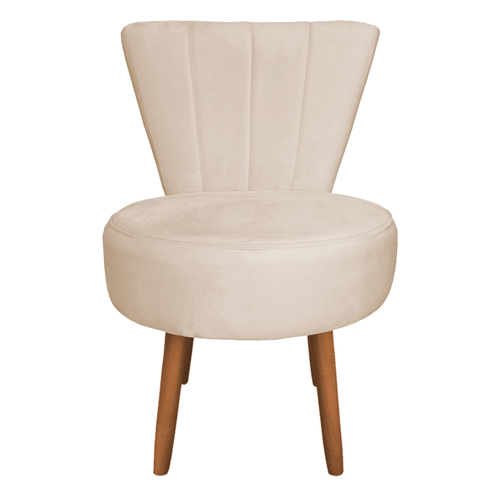 Poltrona Cadeira Decorativa Costurada Elegância Veludo Bege Pés Palito Castanho - Pallazio