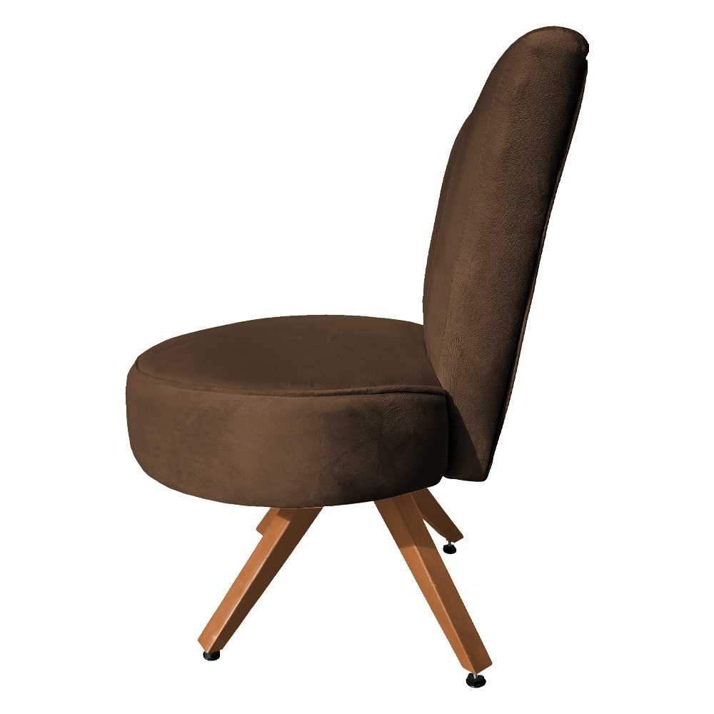 Poltrona Cadeira Decorativa Costurada Elegância Veludo Marrom Base Giratória Castanho - Pallazio