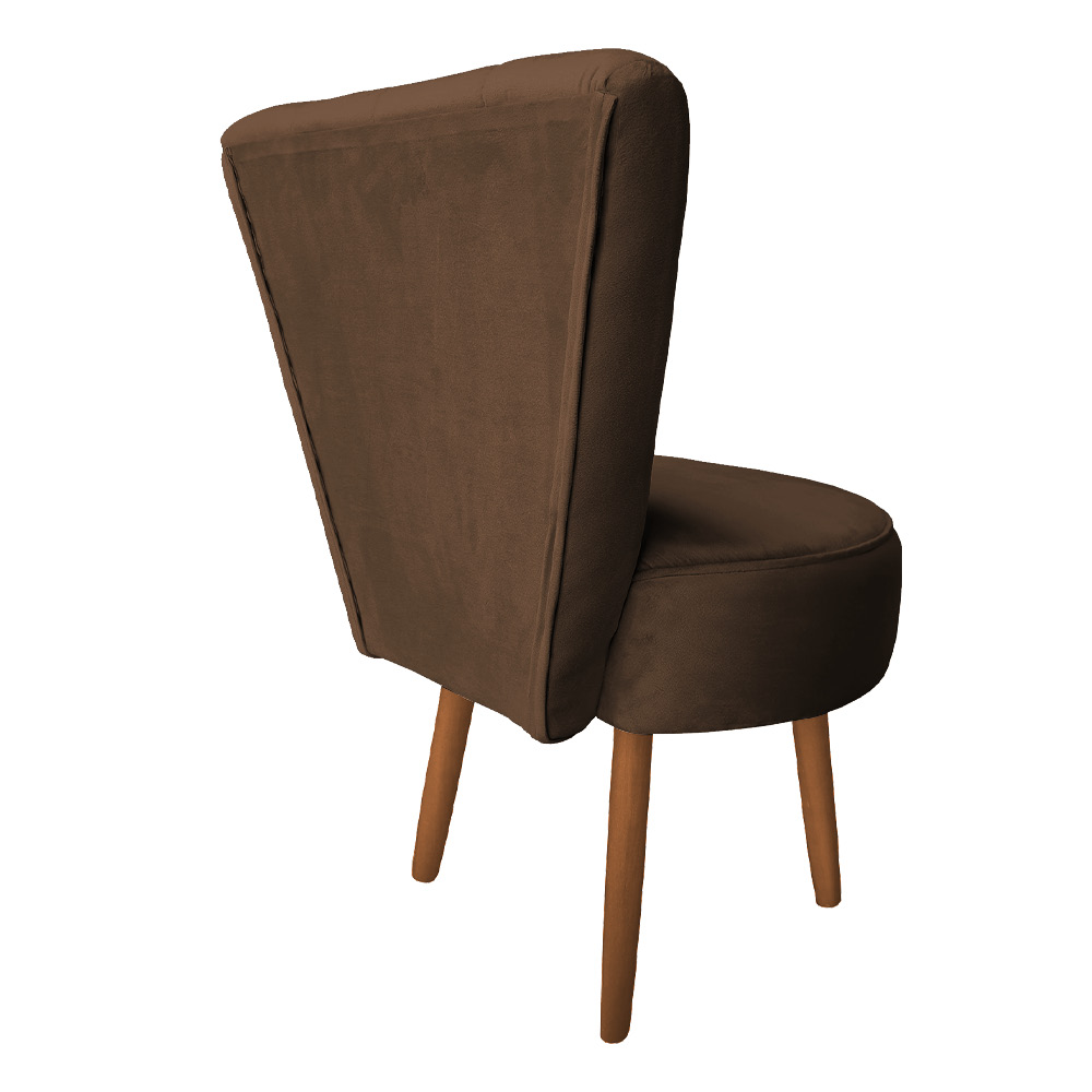 Poltrona Cadeira Decorativa Costurada Elegância Veludo Marrom Pés Palito Castanho - Pallazio
