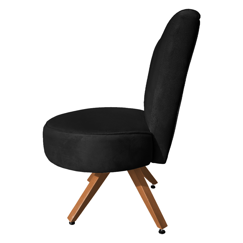 Poltrona Cadeira Decorativa Costurada Elegância Veludo Preto Base Giratória Castanho - Pallazio