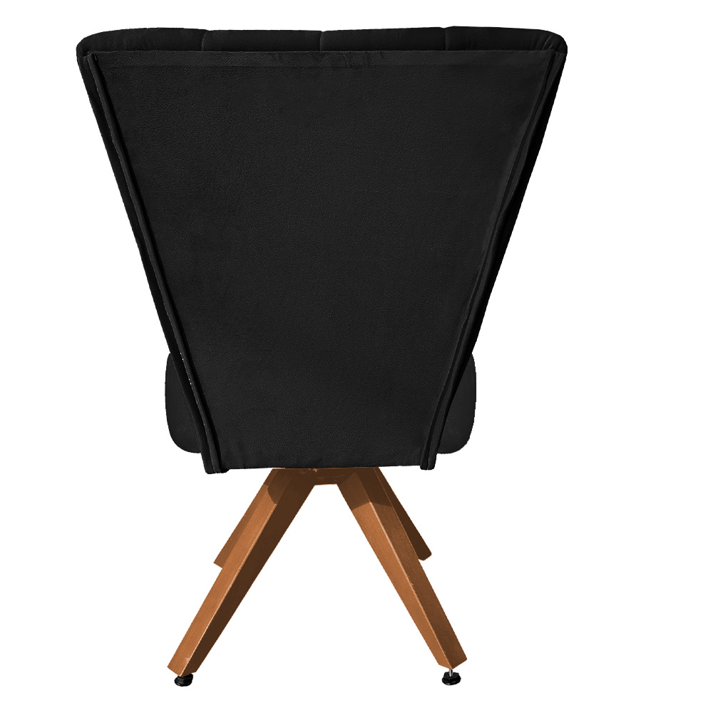 Poltrona Cadeira Decorativa Costurada Elegância Veludo Preto Base Giratória Castanho - Pallazio
