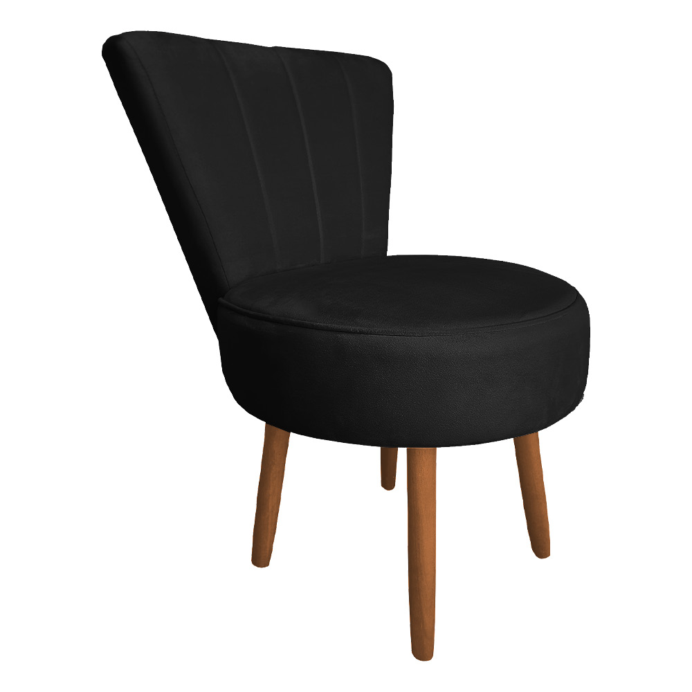 Poltrona Cadeira Decorativa Costurada Elegância Veludo Preto Pés Palito Castanho - Pallazio