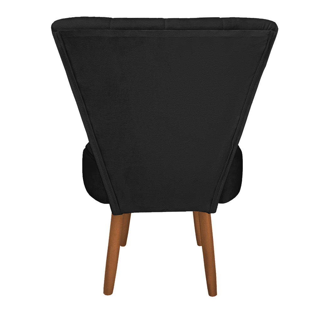 Poltrona Cadeira Decorativa Costurada Elegância Veludo Preto Pés Palito Castanho - Pallazio