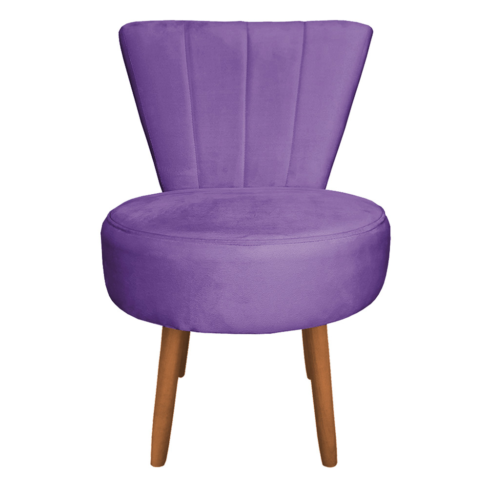 Poltrona Cadeira Decorativa Costurada Elegância Veludo Roxo Pés Palito Castanho - Pallazio