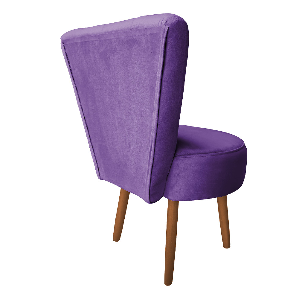 Poltrona Cadeira Decorativa Costurada Elegância Veludo Roxo Pés Palito Castanho - Pallazio