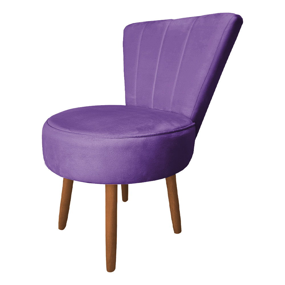 Poltrona Cadeira Decorativa Costurada Elegância Veludo Roxo Pés Palito Castanho - Pallazio