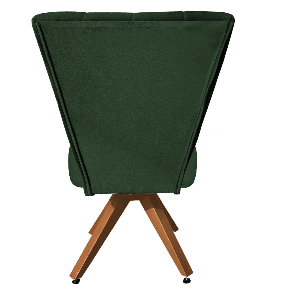 Poltrona Cadeira Decorativa Costurada Elegância Veludo Verde Base Giratória Castanho - Pallazio