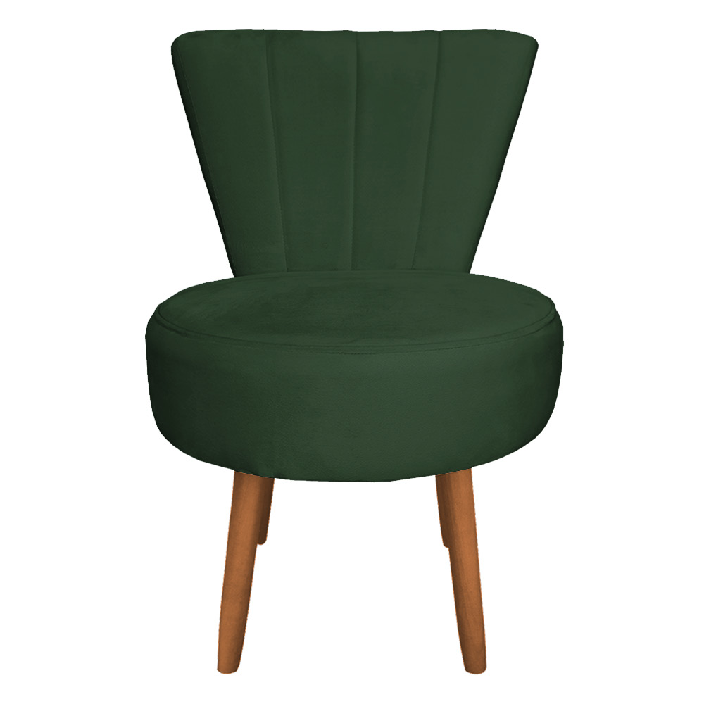 Poltrona Cadeira Decorativa Costurada Elegância Veludo Verde Pés Palito Castanho - Pallazio
