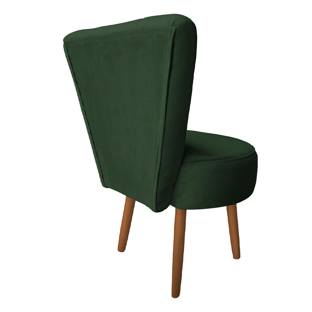Poltrona Cadeira Decorativa Costurada Elegância Veludo Verde Pés Palito Castanho - Pallazio