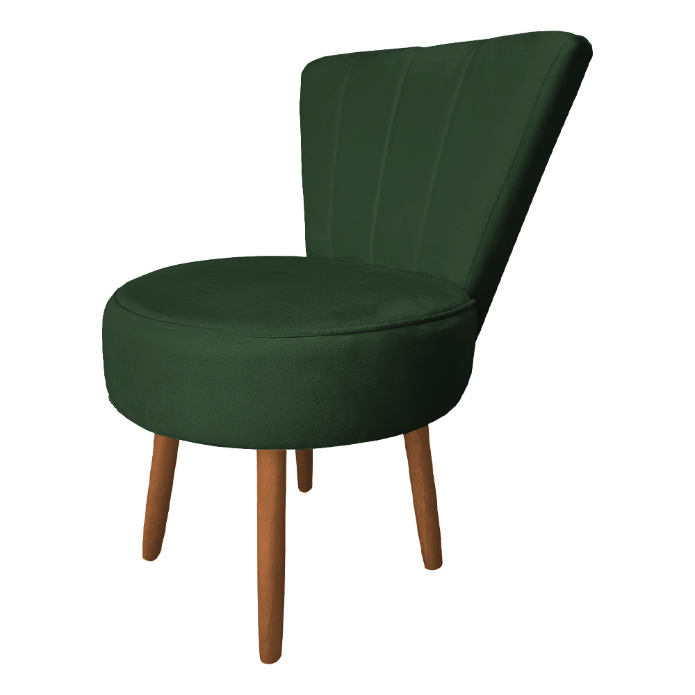 Poltrona Cadeira Decorativa Costurada Elegância Veludo Verde Pés Palito Castanho - Pallazio