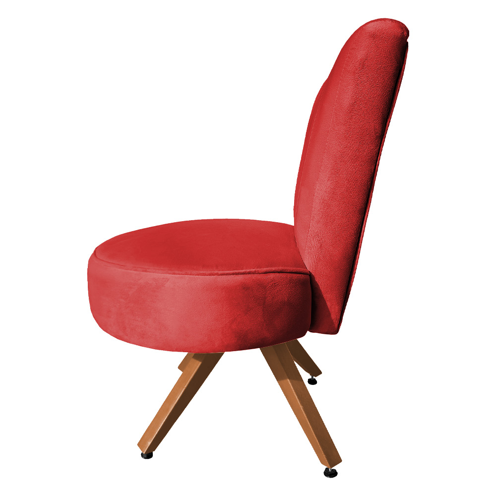 Poltrona Cadeira Decorativa Costurada Elegância Veludo Vermelho Base Giratória Castanho - Pallazio