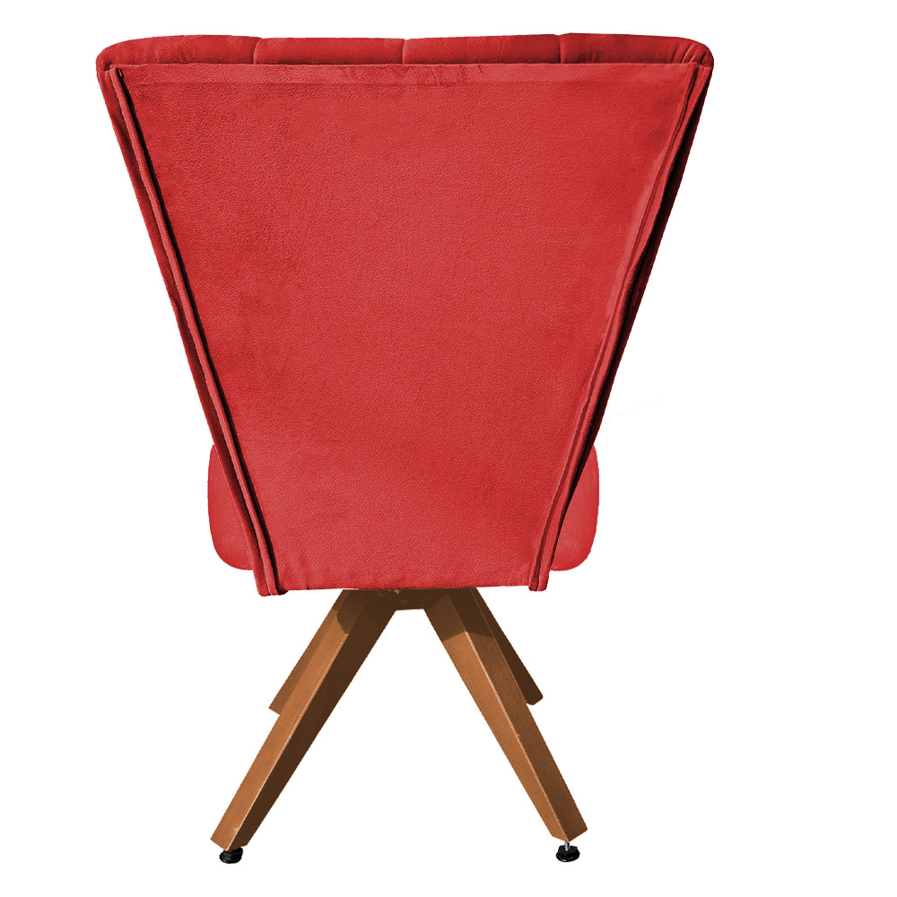 Poltrona Cadeira Decorativa Costurada Elegância Veludo Vermelho Base Giratória Castanho - Pallazio