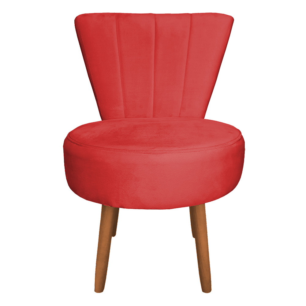 Poltrona Cadeira Decorativa Costurada Elegância Veludo Vermelho Pés Palito Castanho - Pallazio
