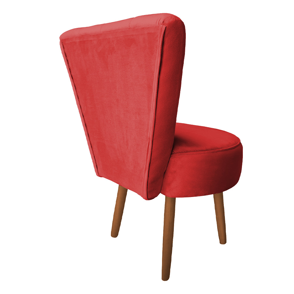 Poltrona Cadeira Decorativa Costurada Elegância Veludo Vermelho Pés Palito Castanho - Pallazio
