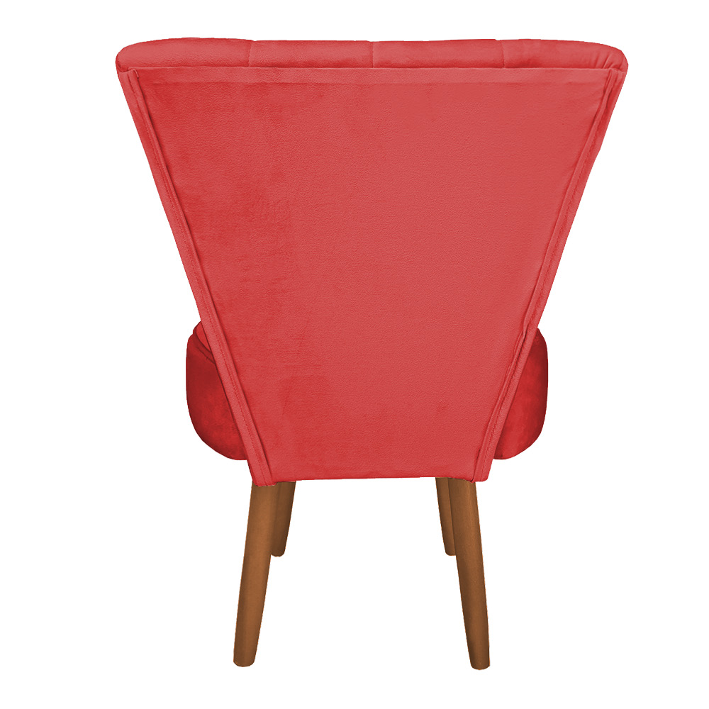 Poltrona Cadeira Decorativa Costurada Elegância Veludo Vermelho Pés Palito Castanho - Pallazio