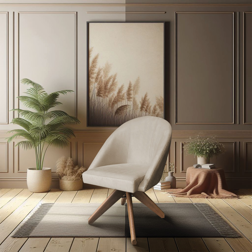 Poltrona Cadeira Giratória Bela Suede Base de Madeira - Pallazio