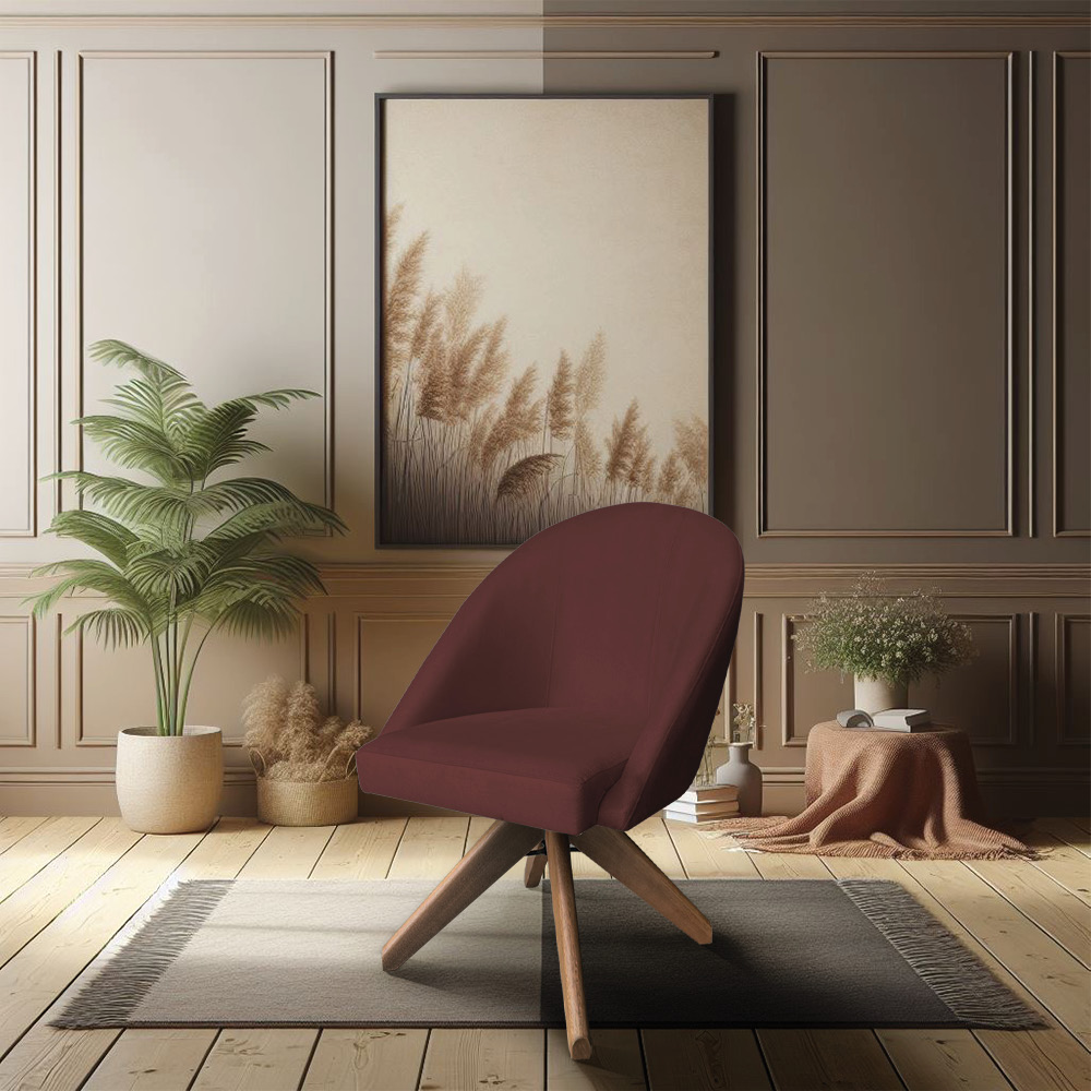 Poltrona Cadeira Giratória Bela Suede Marsala Base de Madeira - Pallazio