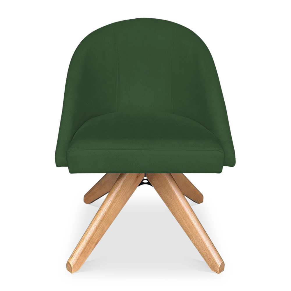Poltrona Cadeira Giratória Bela Suede Verde Base de Madeira - Pallazio