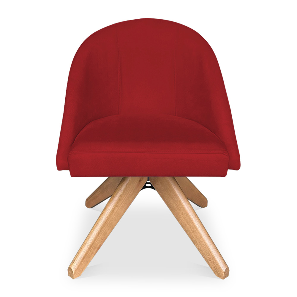 Poltrona Cadeira Giratória Bela Suede Vermelho Base de Madeira - Pallazio