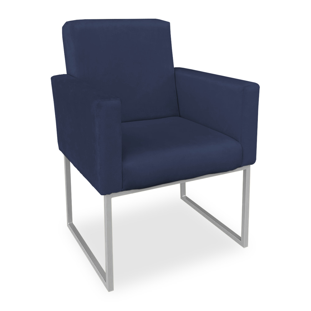 Poltrona Clarice Veludo Azul Marinho Base Metálica Industrial Prata - Pallazio