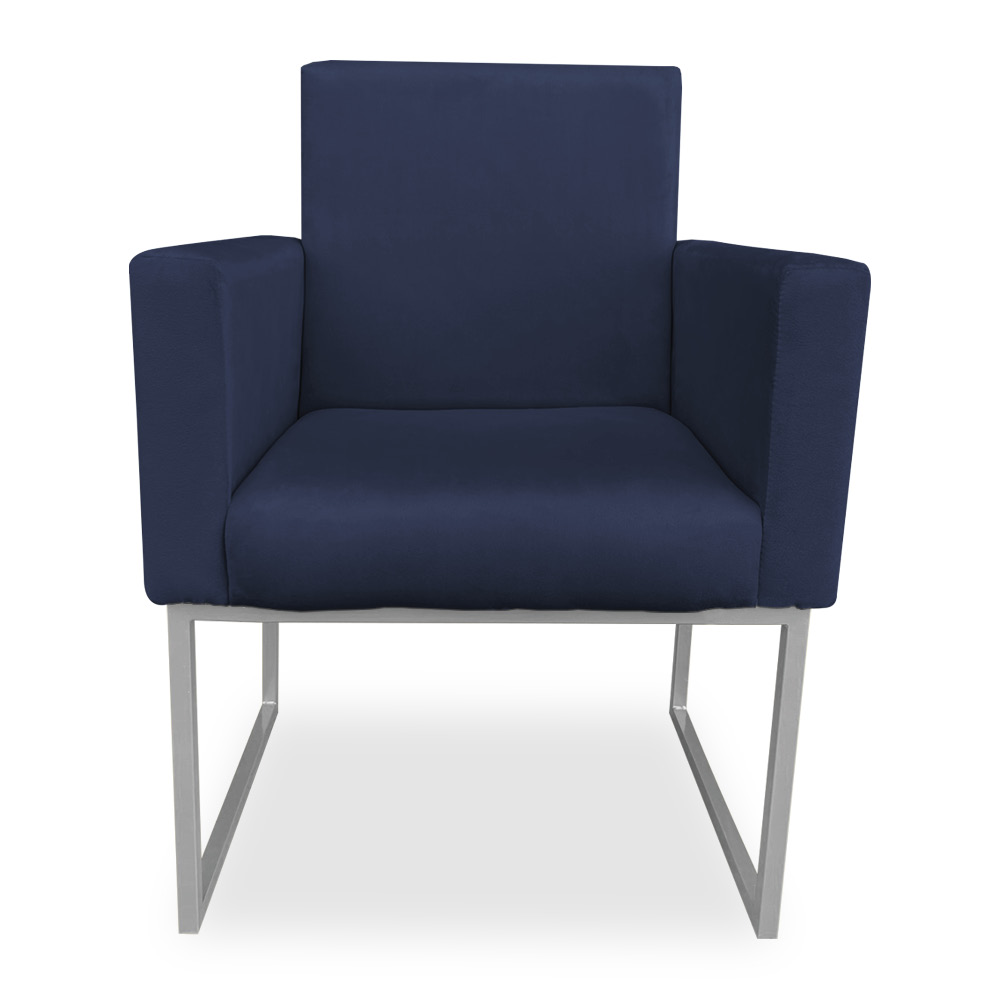 Poltrona Clarice Veludo Azul Marinho Base Metálica Industrial Prata - Pallazio