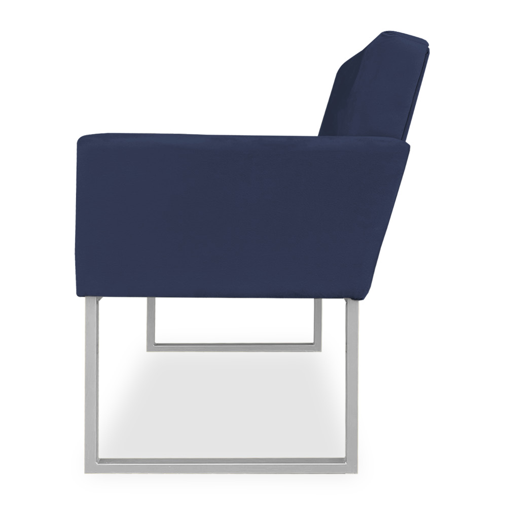 Poltrona Clarice Veludo Azul Marinho Base Metálica Industrial Prata - Pallazio