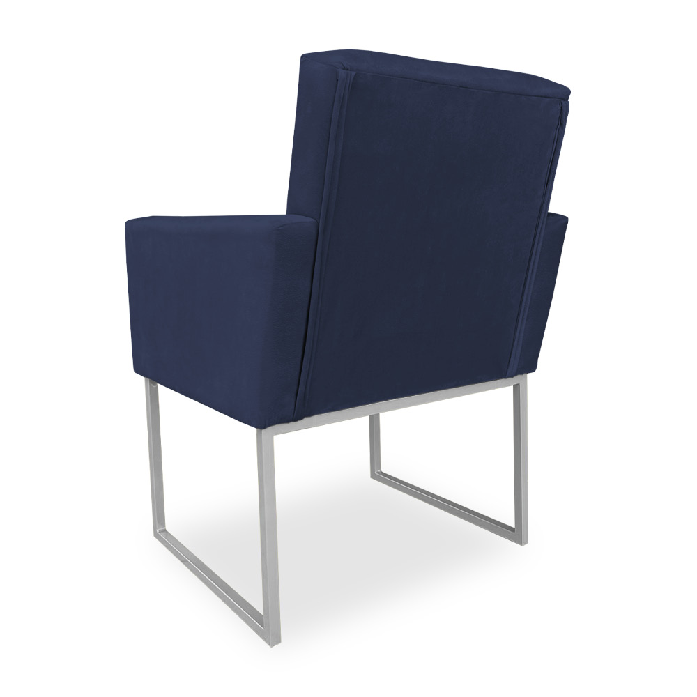 Poltrona Clarice Veludo Azul Marinho Base Metálica Industrial Prata - Pallazio