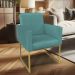 Poltrona Clarice Veludo Azul Turquesa Base Metálica Industrial Dourado - Pallazio