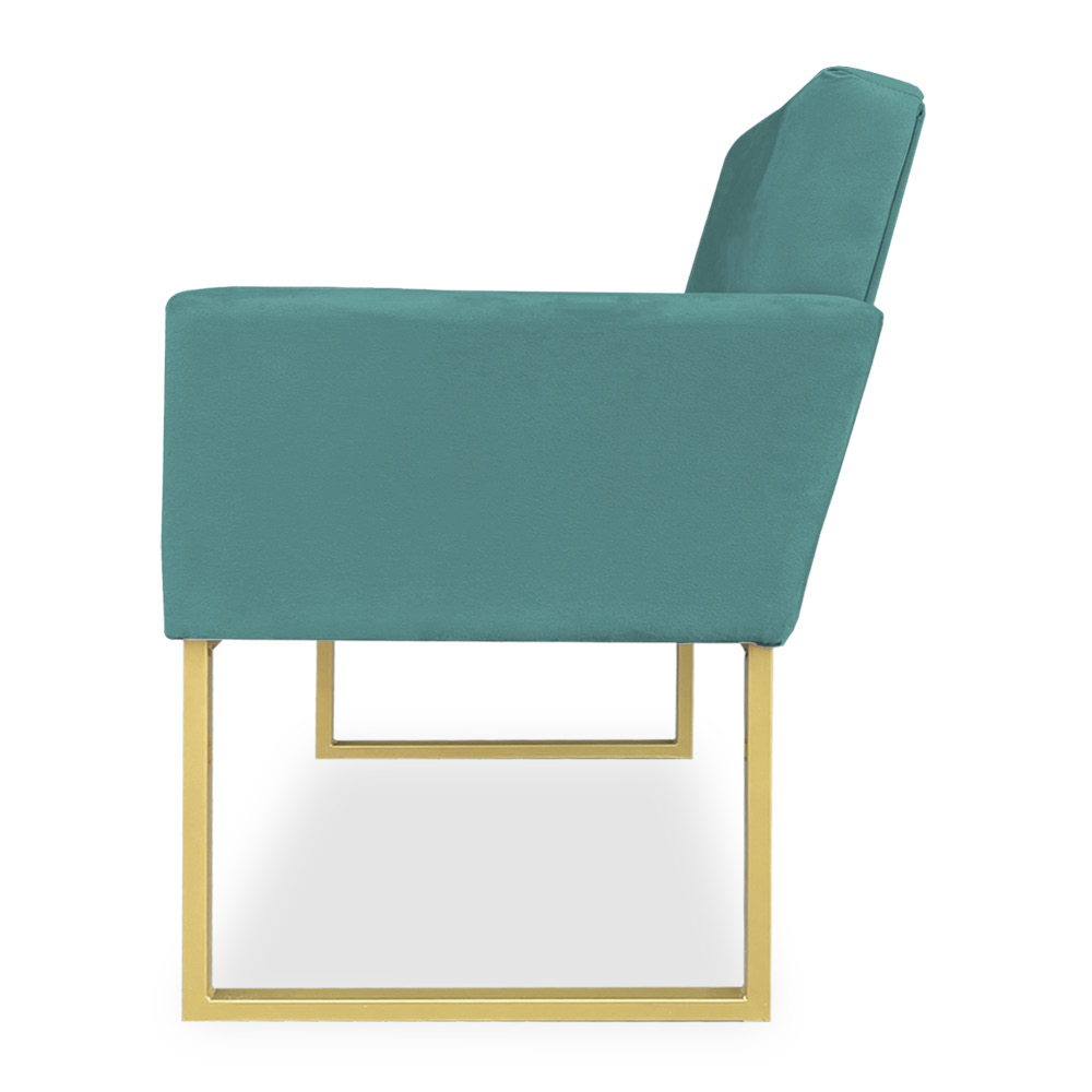 Poltrona Clarice Veludo Azul Turquesa Base Metálica Industrial Dourado - Pallazio