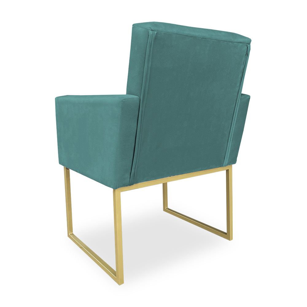 Poltrona Clarice Veludo Azul Turquesa Base Metálica Industrial Dourado - Pallazio