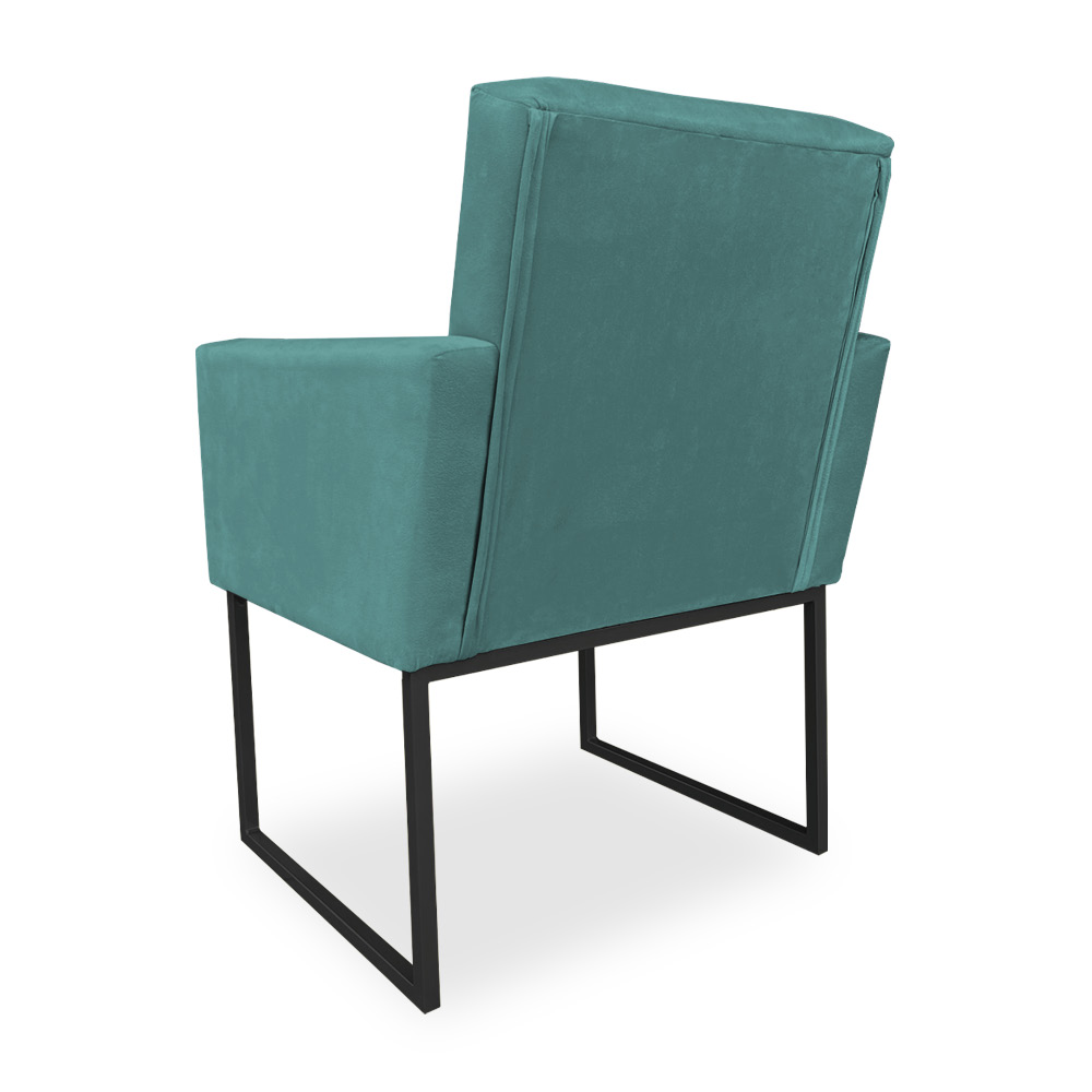 Poltrona Clarice Veludo Azul Turquesa Base Metálica Industrial Preto - Pallazio