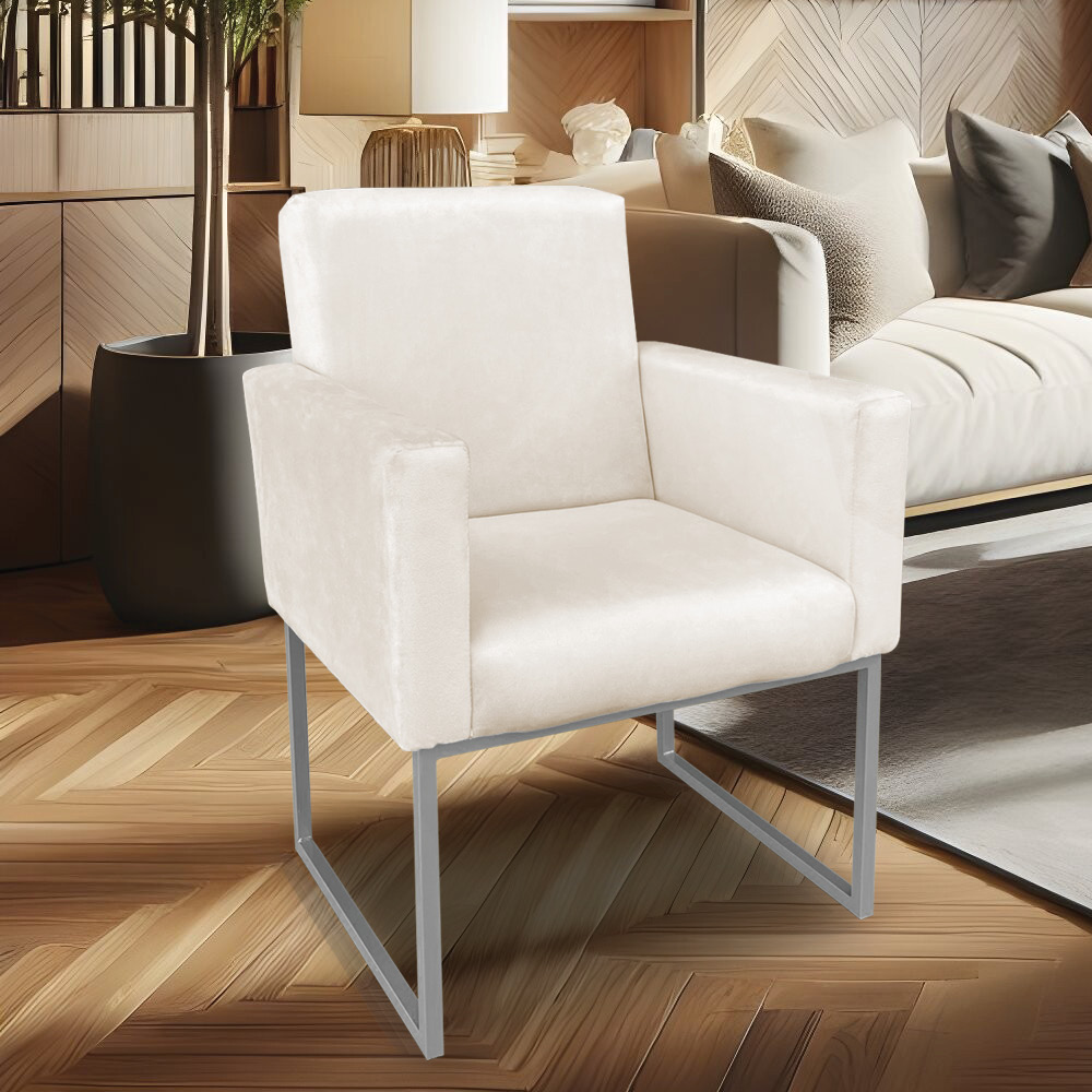 Poltrona Clarice Veludo Base Metálica Industrial Prata - Pallazio