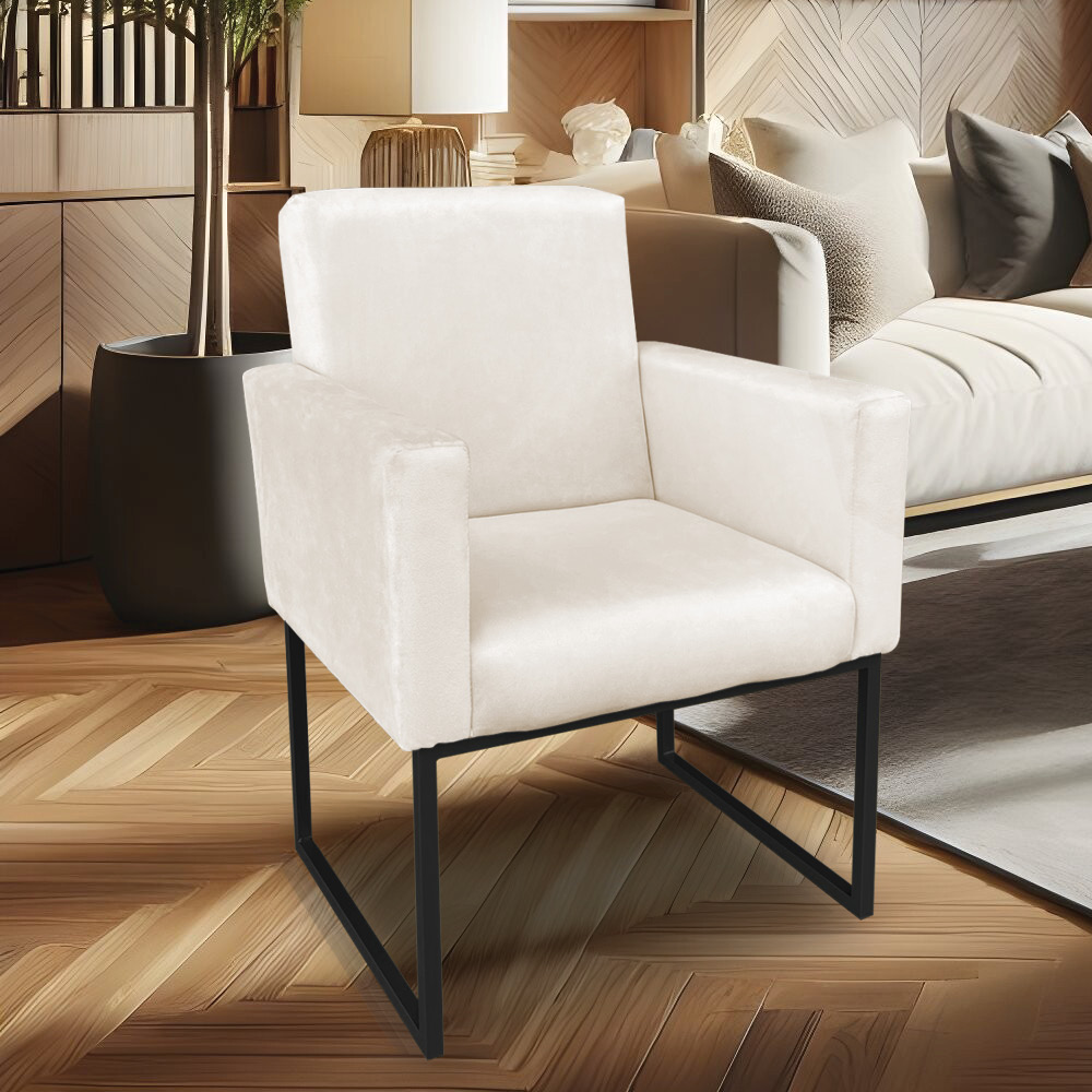 Poltrona Clarice Veludo Base Metálica Industrial Preto - Pallazio
