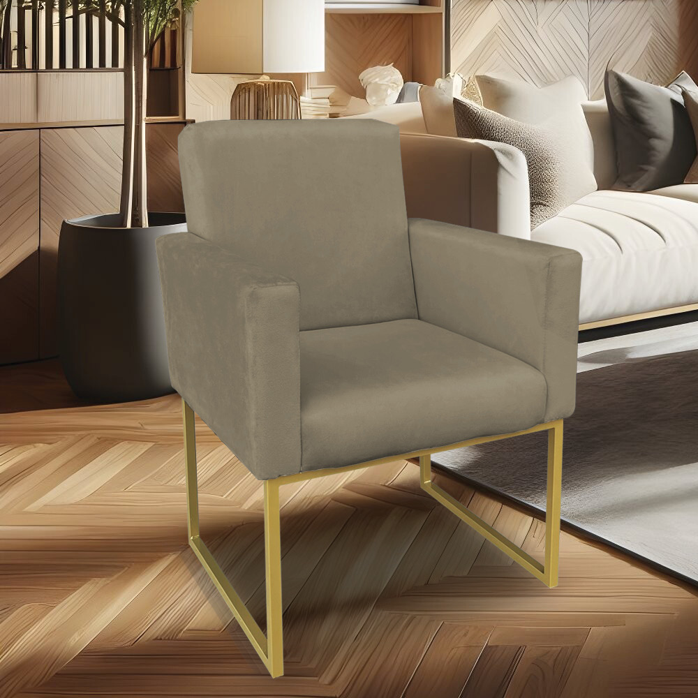 Poltrona Clarice Veludo Capuccino Base Metálica Industrial Dourado - Pallazio