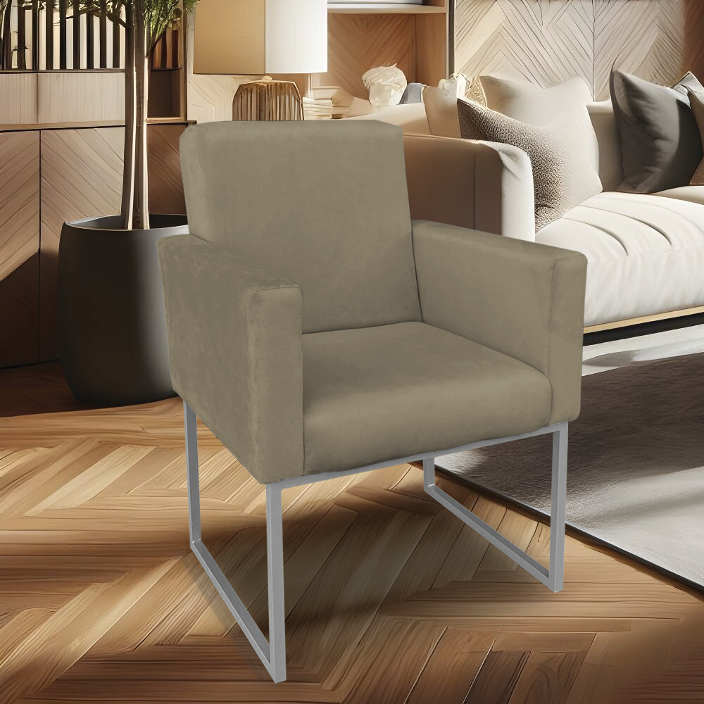 Poltrona Clarice Veludo Capuccino Base Metálica Industrial Prata - Pallazio