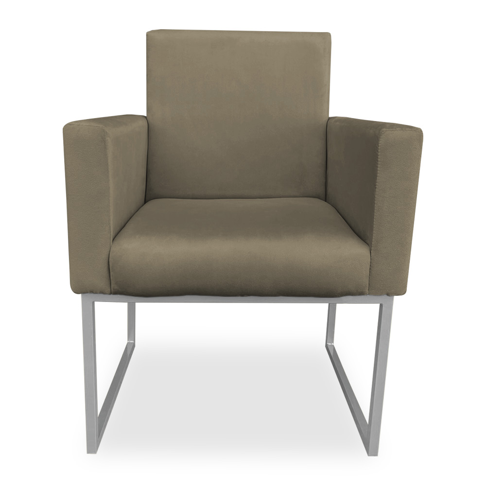 Poltrona Clarice Veludo Capuccino Base Metálica Industrial Prata - Pallazio