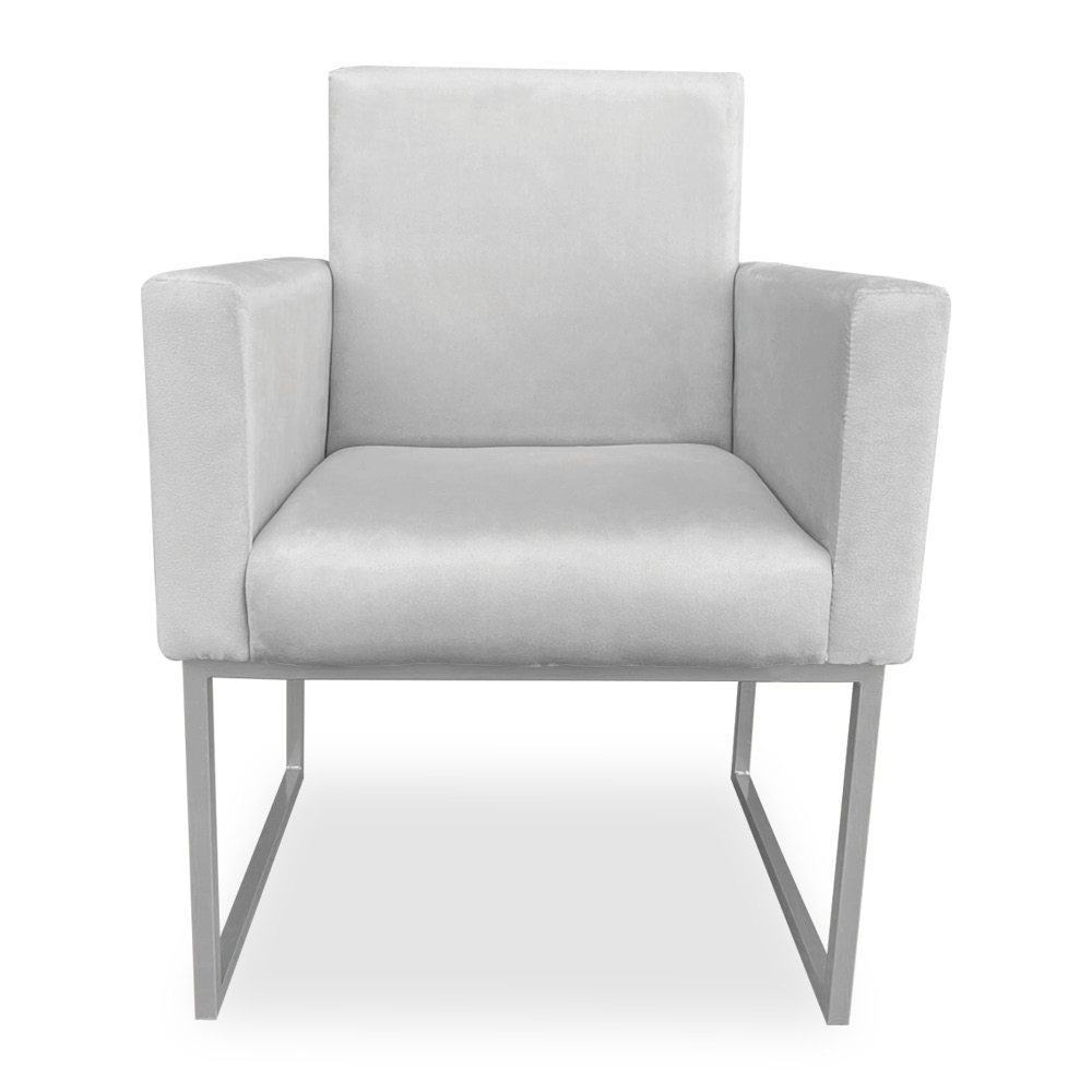 Poltrona Clarice Veludo Cinza Base Metálica Industrial Prata - Pallazio