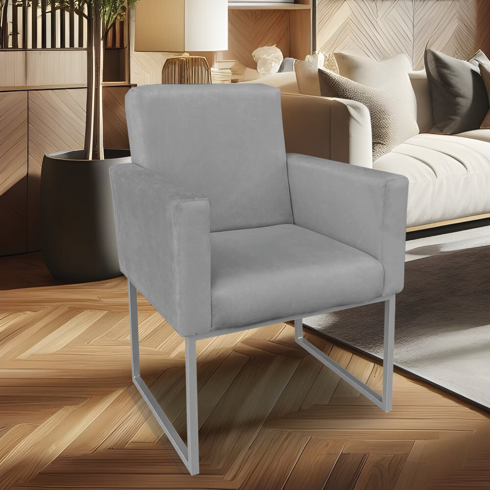 Poltrona Clarice Veludo Grafite Base Metálica Industrial Prata - Pallazio