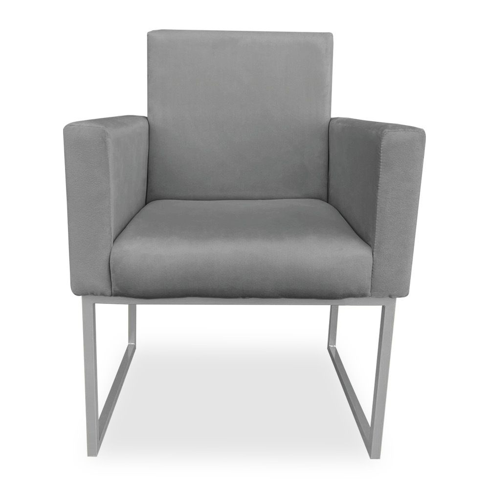Poltrona Clarice Veludo Grafite Base Metálica Industrial Prata - Pallazio