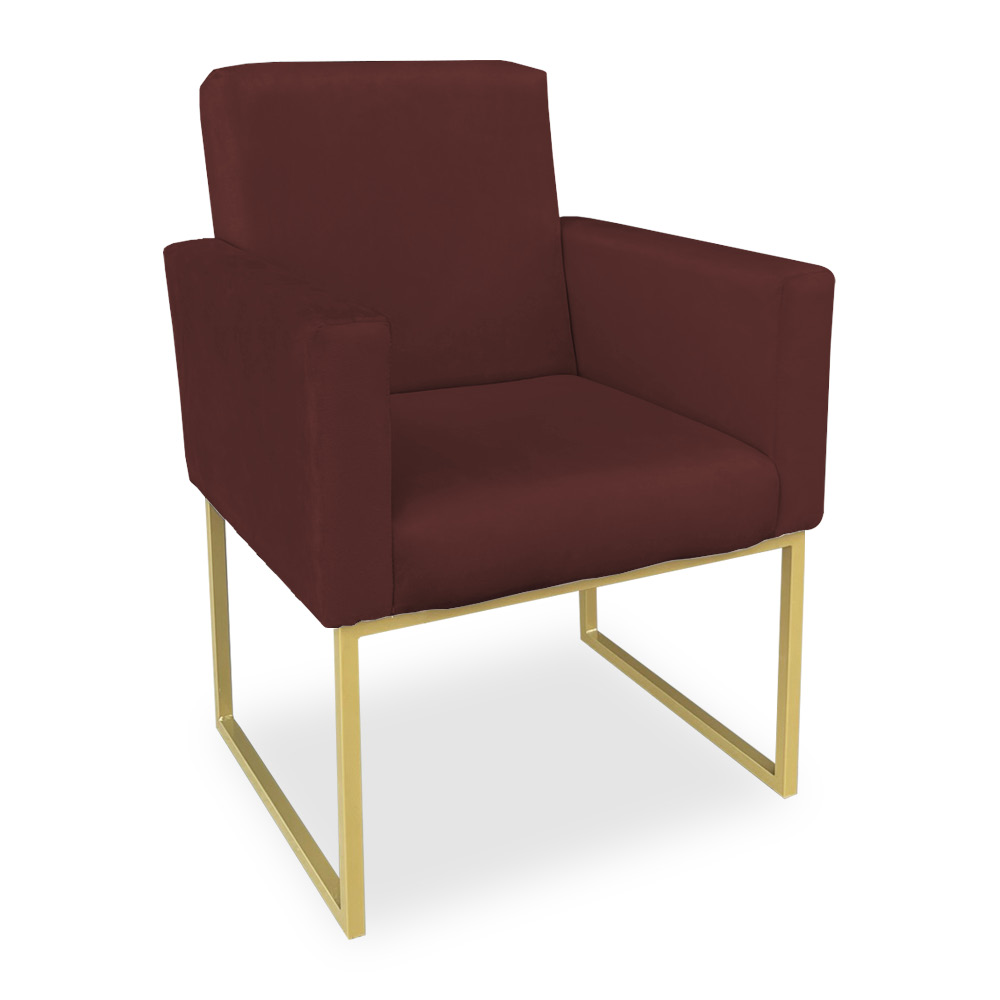 Poltrona Clarice Veludo Marsala Base Metálica Industrial Dourado - Pallazio