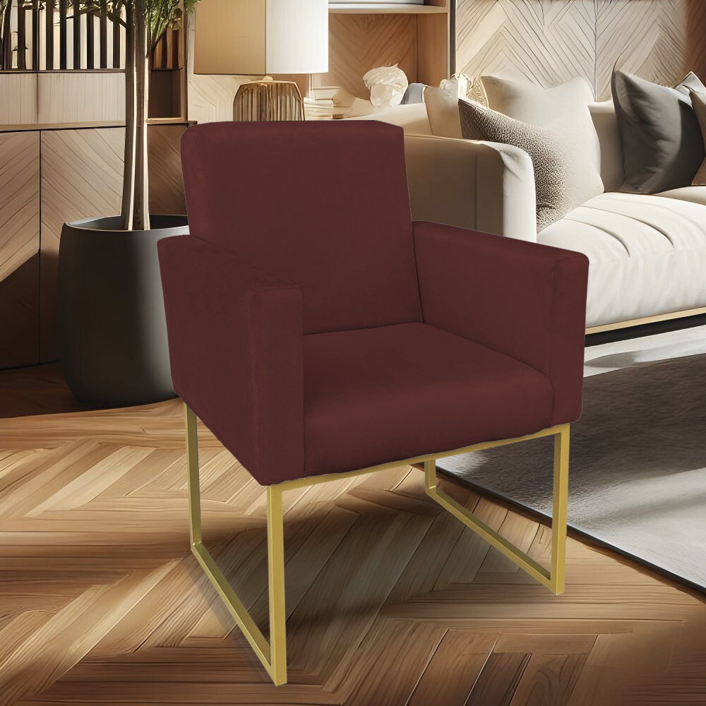 Poltrona Clarice Veludo Marsala Base Metálica Industrial Dourado - Pallazio