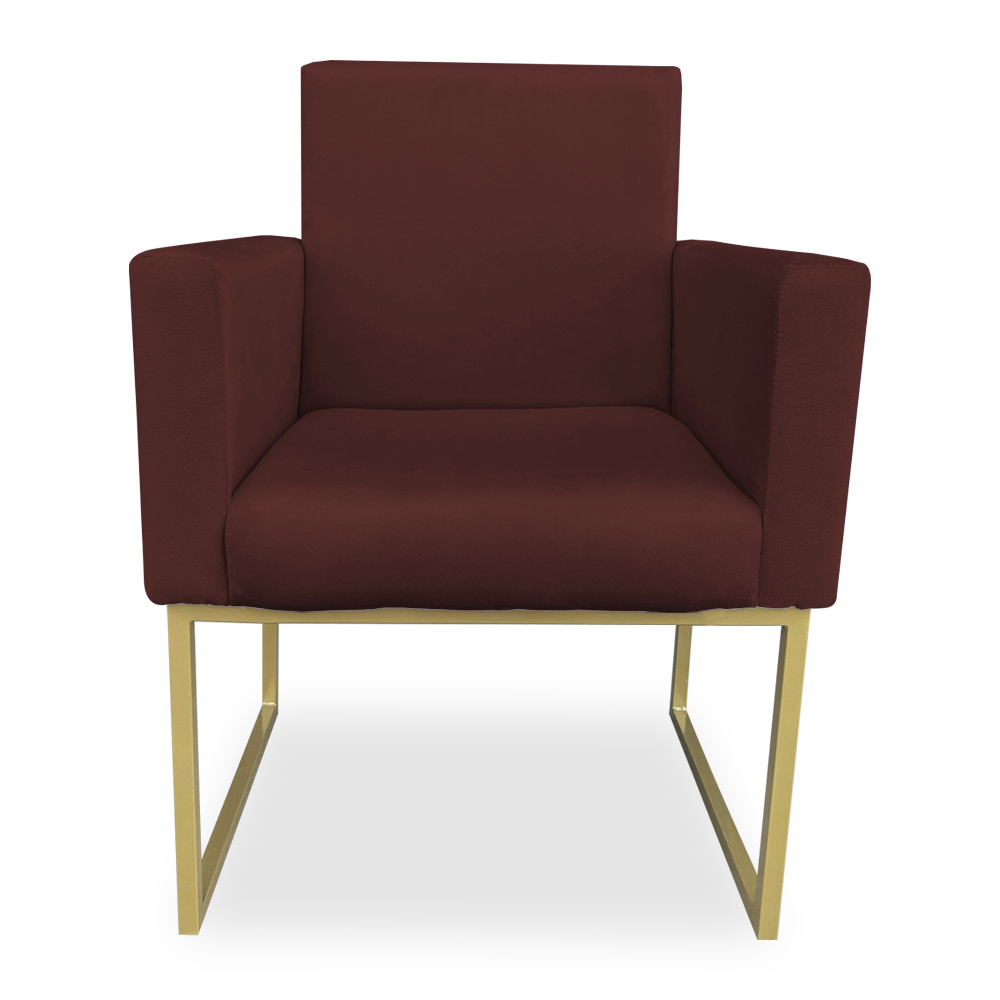 Poltrona Clarice Veludo Marsala Base Metálica Industrial Dourado - Pallazio