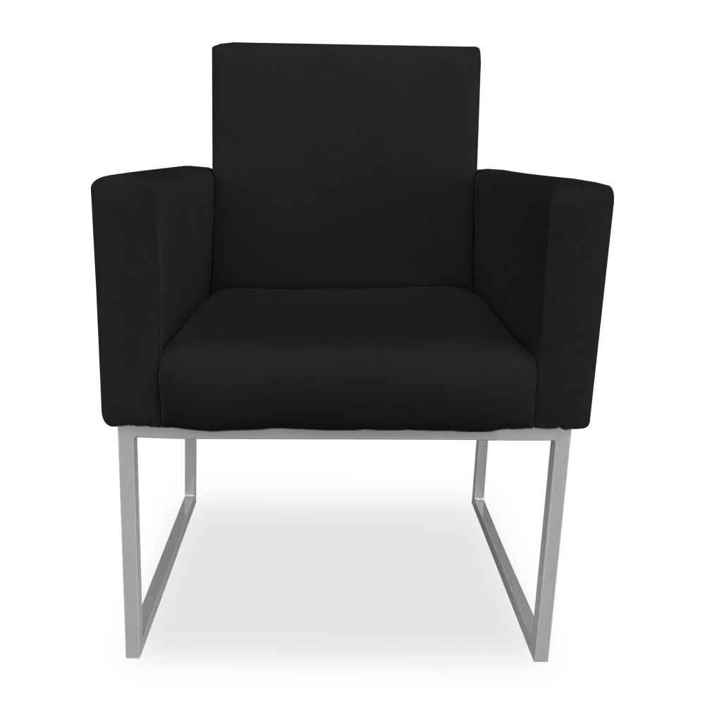 Poltrona Clarice Veludo Preto Base Metálica Industrial Prata - Pallazio