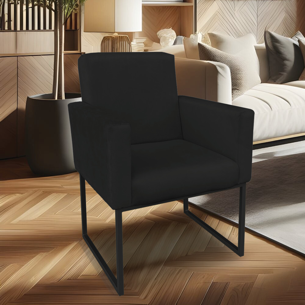 Poltrona Clarice Veludo Preto Base Metálica Industrial Preto - Pallazio