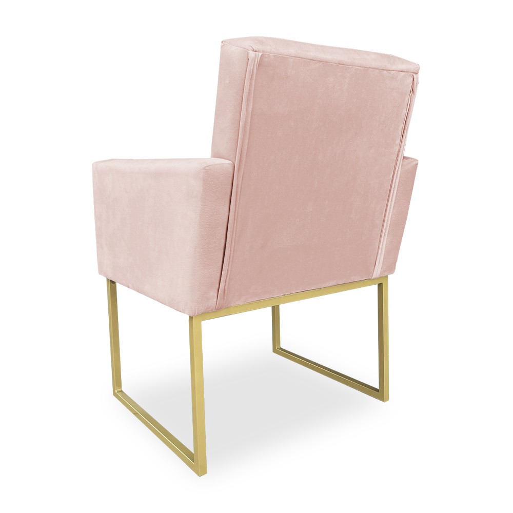 Poltrona Clarice Veludo Rosa Bebê Base Metálica Industrial Dourado - Pallazio