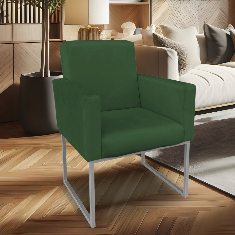 Poltrona Clarice Veludo Verde Base Metálica Industrial Prata - Pallazio