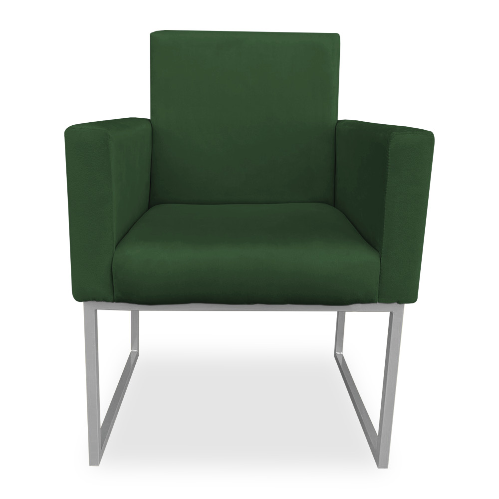 Poltrona Clarice Veludo Verde Base Metálica Industrial Prata - Pallazio
